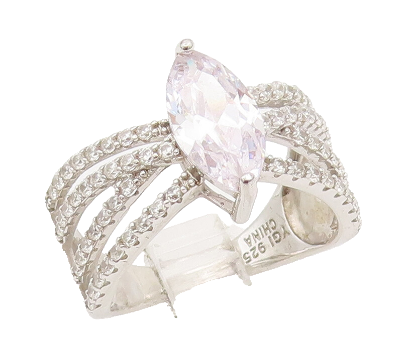 925 Sterling Silver Vintage Ring Marquis Cut Multi Split Band CZ Sz 7.5  RG27915