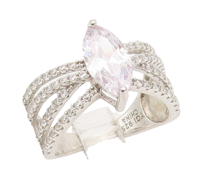 925 Sterling Silver Vintage Ring Marquis Cut Multi Split Band CZ Sz 7.5  RG27915