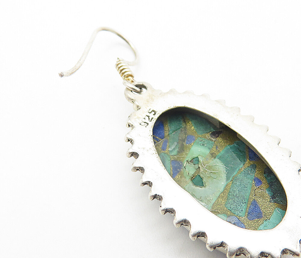 925 Sterling Silver Vintage Malachite Lapis Lazuli & Jasper  Earrings  EG3302