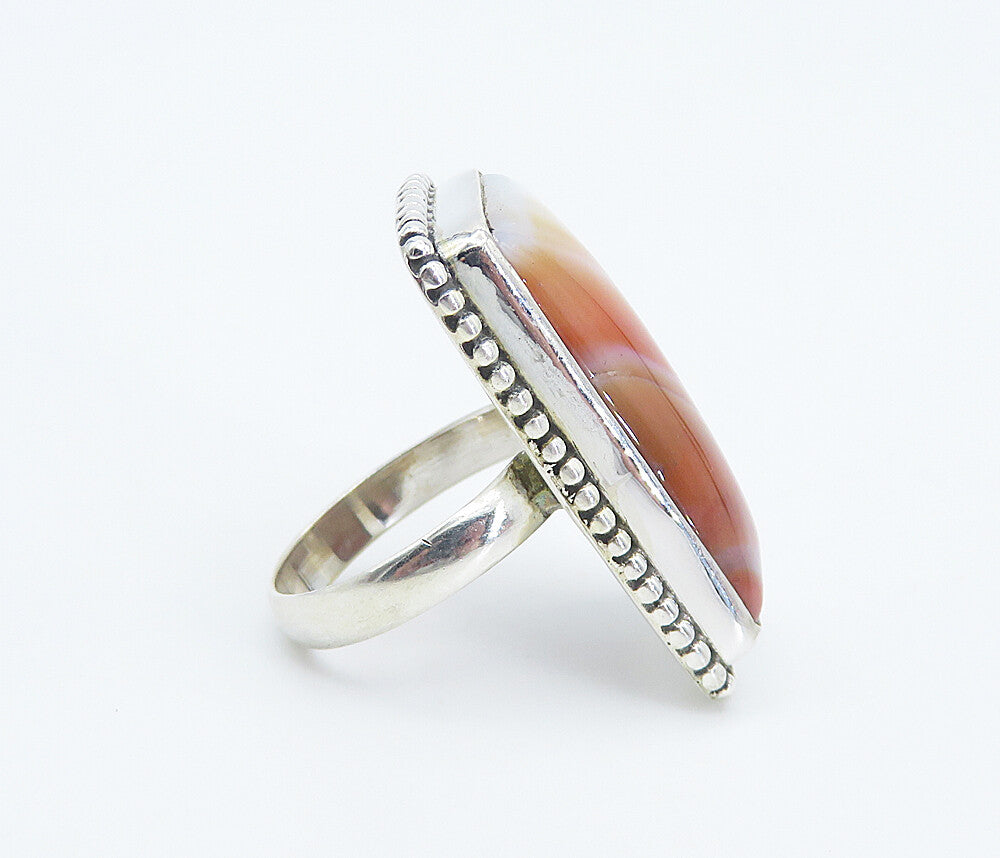 925 Sterling Silver  Orange Agate Fluted Square Cocktail Ring Sz 6  RG8344
