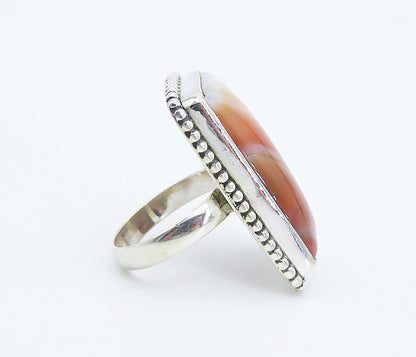 925 Sterling Silver  Orange Agate Fluted Square Cocktail Ring Sz 6  RG8344