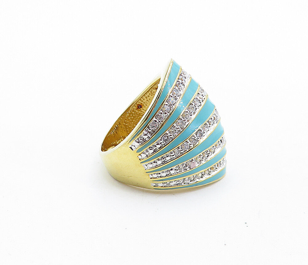 925 Sterling Silver  Turquoise & Topaz Striped Dome Band Ring Sz 7  RG6215