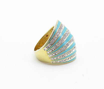 925 Sterling Silver  Turquoise & Topaz Striped Dome Band Ring Sz 7  RG6215
