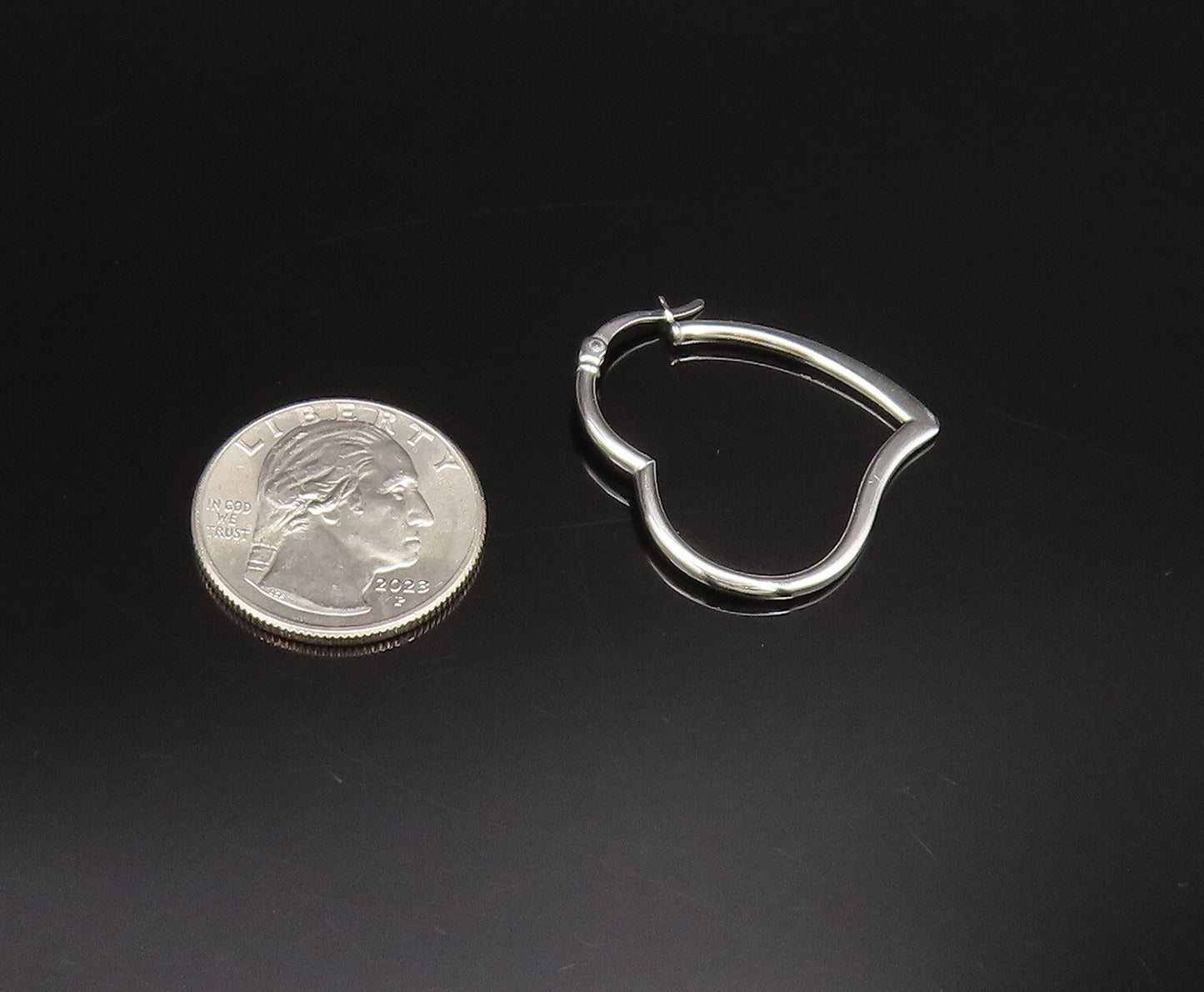 925 Sterling Silver  Vintage Minimalist Open Love Heart Hoop Earrings  EG12043
