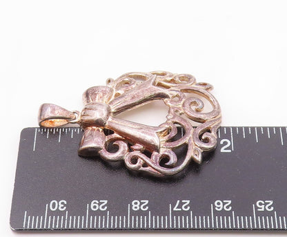 925 Sterling Silver  Vintage Bow Tie Scroll Swirl Cut Out Pendant  PT20367