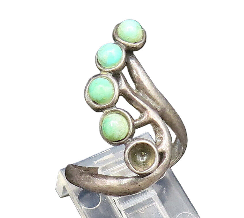 ISRAEL 925 Sterling Silver  Vintage Branch Swirl Turquoise Ring Sz 6  RG24815