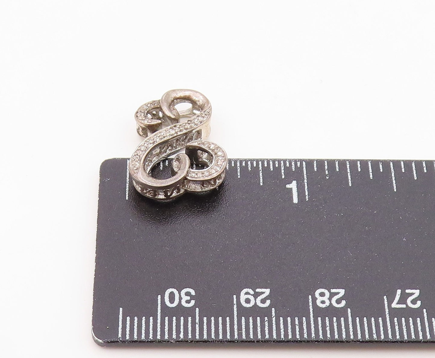 925 Sterling Silver  Vintage Genuine Diamonds Infinity Heart Pendant  PT17161