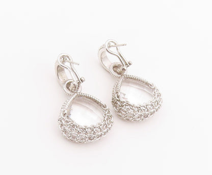 925 Sterling Silver Vintage Earrings Faceted Quartz Lattice Cage Drop  EG14452
