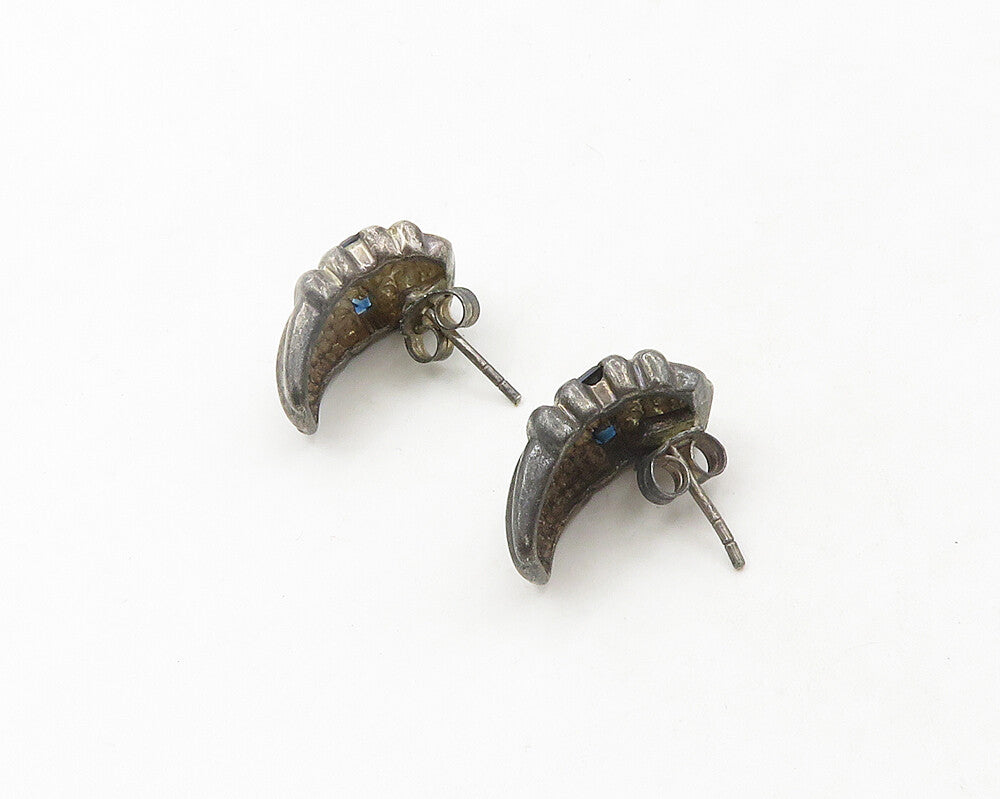 925 Sterling Silver  Vintage Sapphire Dark Tone Curved Drop Earrings  EG9533