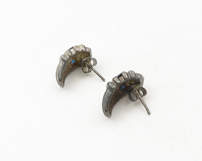 925 Sterling Silver  Vintage Sapphire Dark Tone Curved Drop Earrings  EG9533