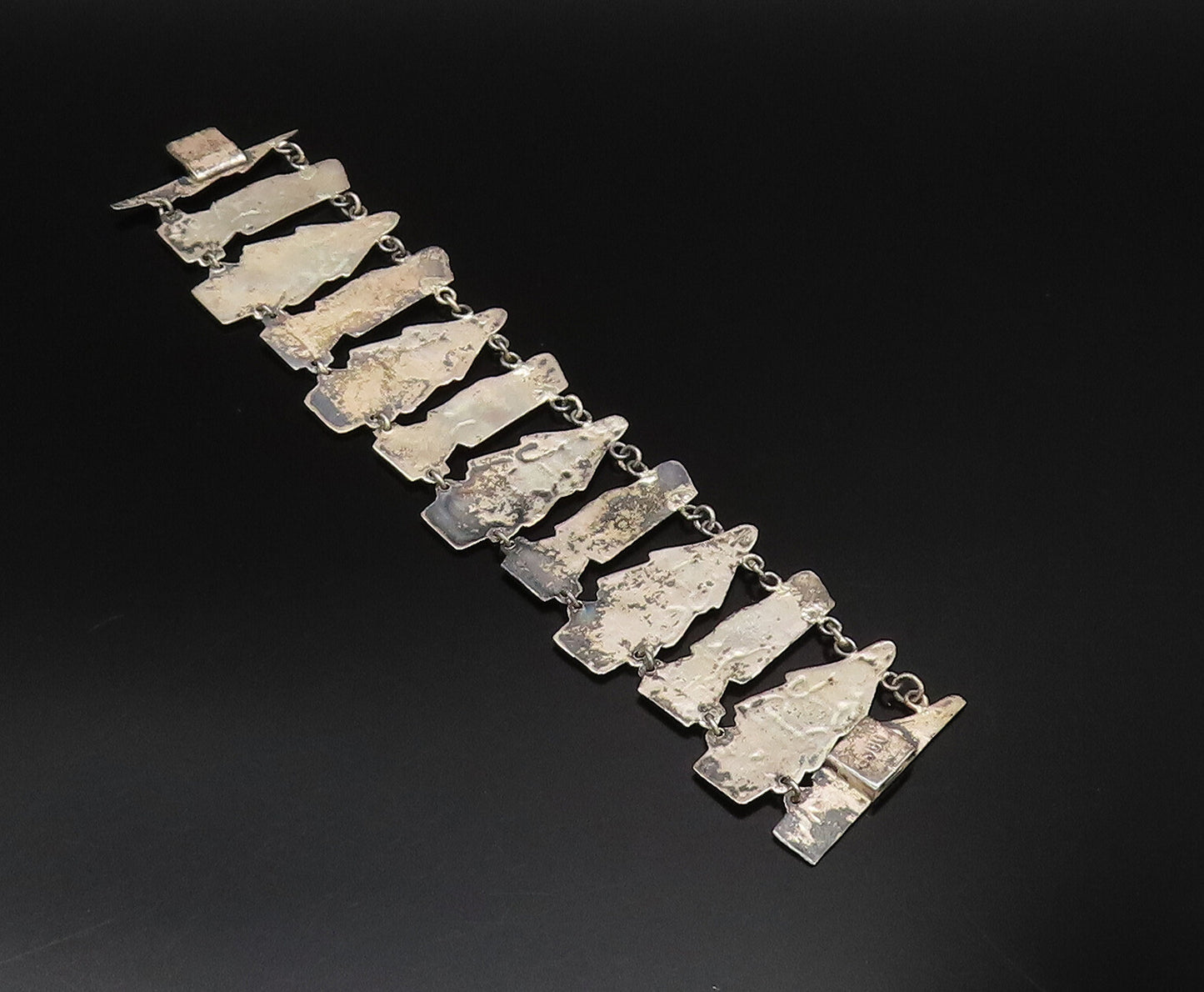 925 Sterling Silver  Vintage Antique Double Chain Aztec Tribal Bracelet BT9596