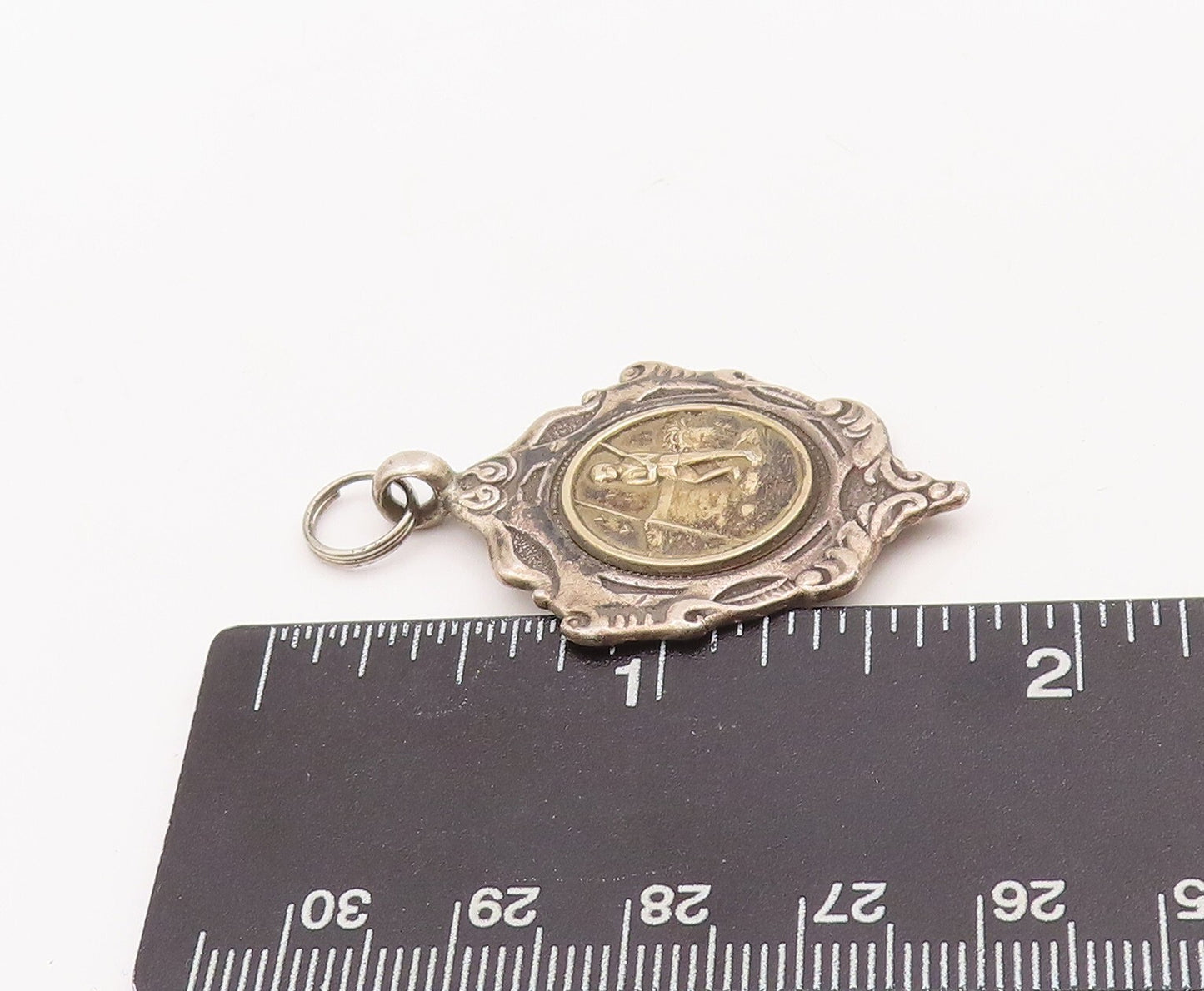 925 Sterling Silver Vintage Pendant Antique Carved Soldier On Field PT23428