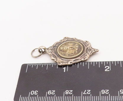 925 Sterling Silver Vintage Pendant Antique Carved Soldier On Field PT23428