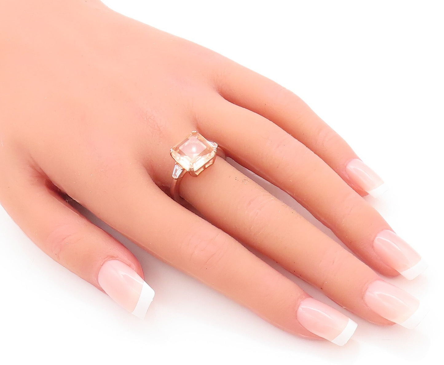 925 Sterling Silver Vintage Ring Rose Gold Plated Morganite & CZ  Sz 7 RG29578