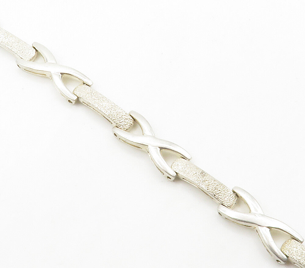925 Sterling Silver  Vintage Shiny Frosted Bar Hinge Chain Bracelet  BT5783