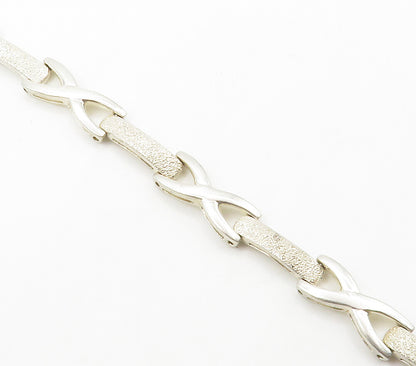 925 Sterling Silver  Vintage Shiny Frosted Bar Hinge Chain Bracelet  BT5783