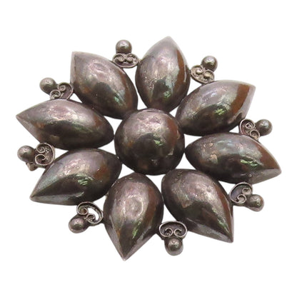 TOBIAS MEXICO 925 Silver  Vintage Antique Flower Pretzel Brooch Pin  BP7363