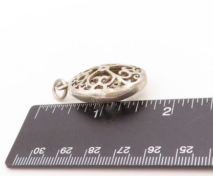 925 Sterling Silver Vintage Pendant Solid Oval Swirly Hearts Cutout  PT23672