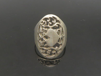 925 Silver  Vintage Intricate Heart & Floral Vine Band Ring Sz 9  RG23816