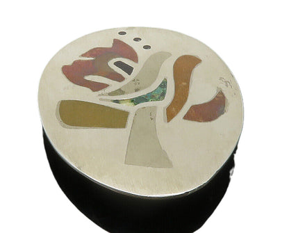 MEXICO 925 Sterling Silver  Vintage Inlaid Jasper Patterned Brooch Pin  BP4799