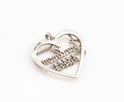 925 Sterling Silver Vintage Pendant LENOX Cutout Pearl Heart For Grandma PT23686