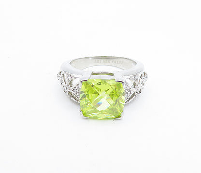 925 Sterling Silver Green Cubic Zirconia Floral Cocktail Ring Sz 7 RG6059