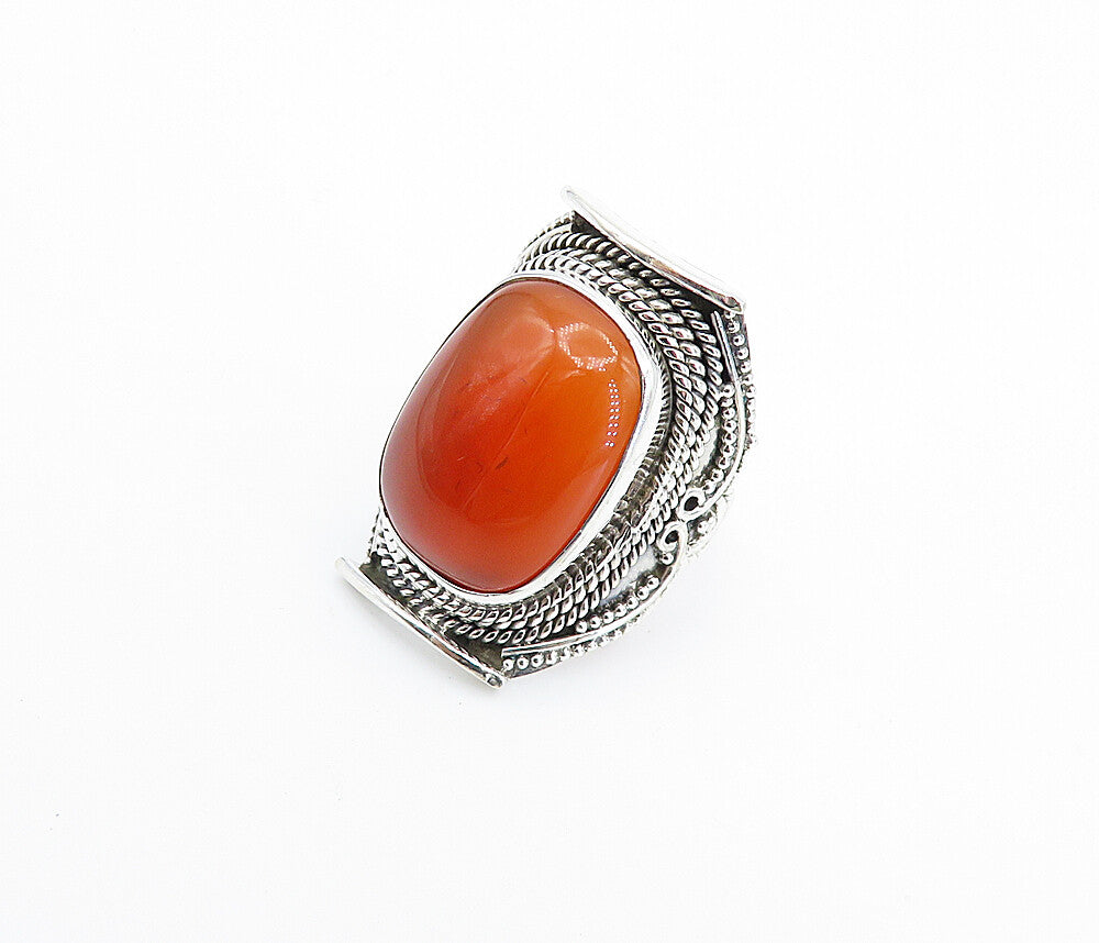 925 Sterling Silver  Carnelian Swirl Twist Shiny Cocktail Ring Sz 6.5  RG7926