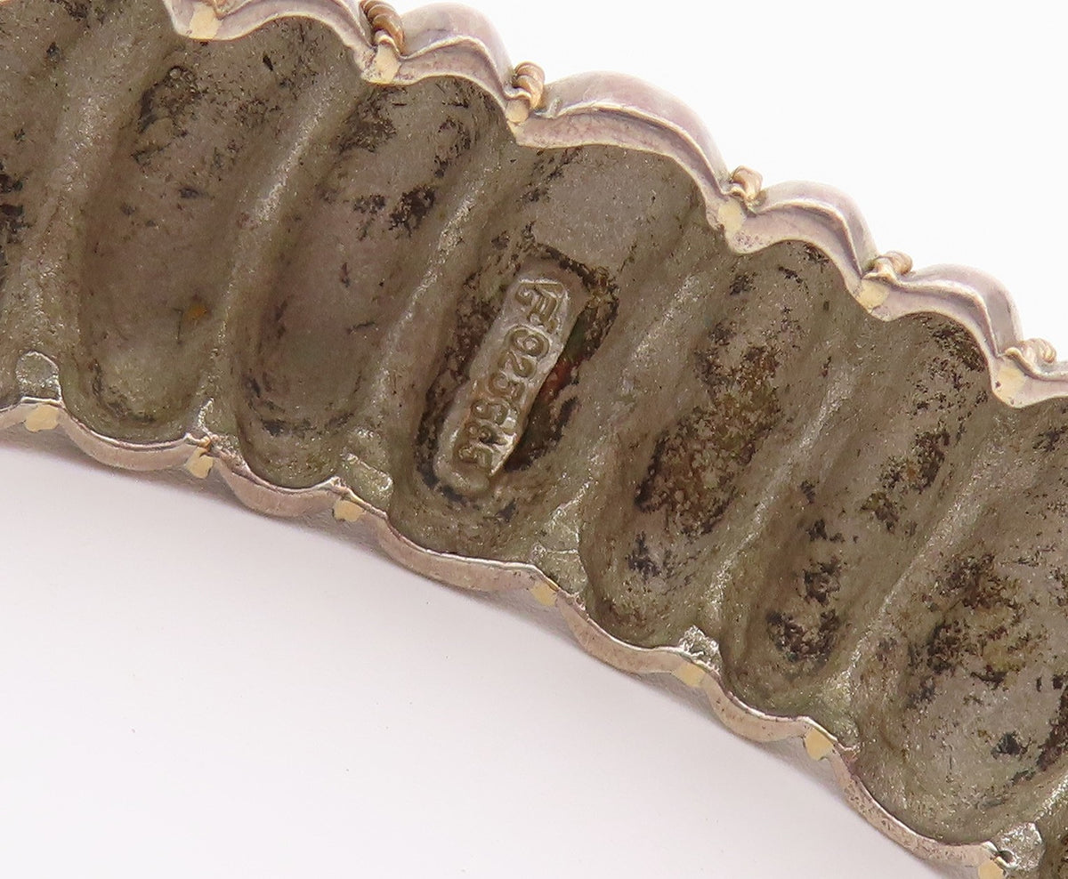 14k Gold & 925 Sterling Silver Vintage Bracelet Chunky Fluted Dome Cuff  BT12143