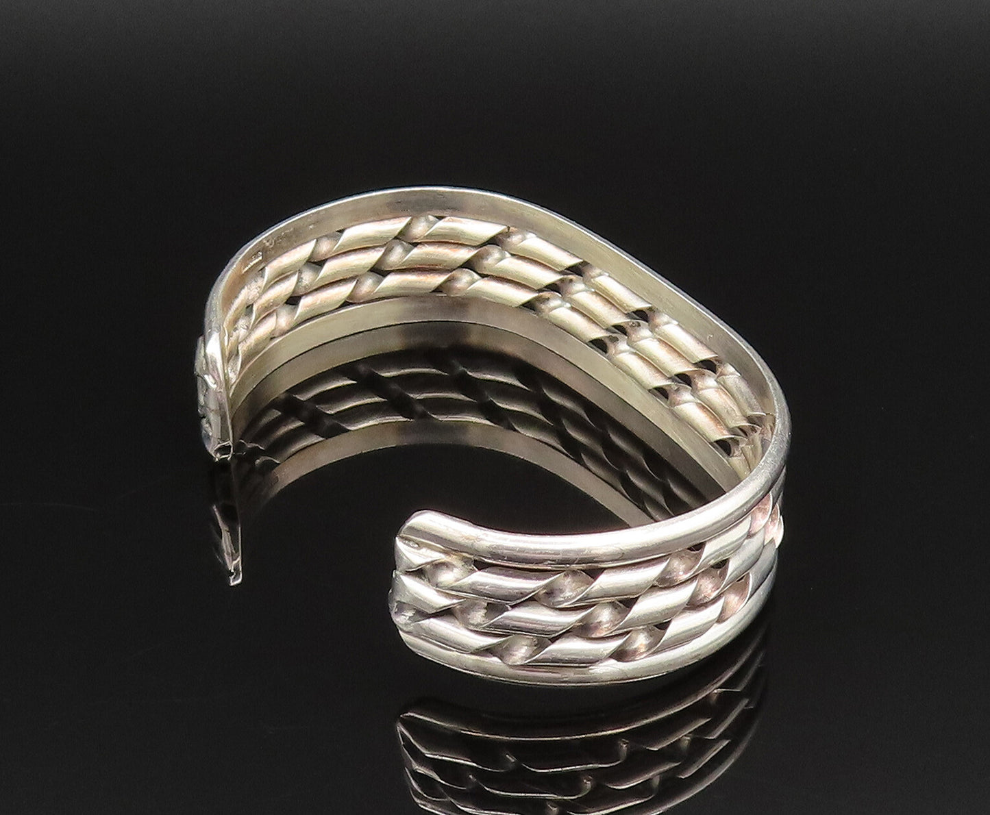925 Sterling Silver  Vintage Twisted Three Row Cuff Bracelet  BT9484