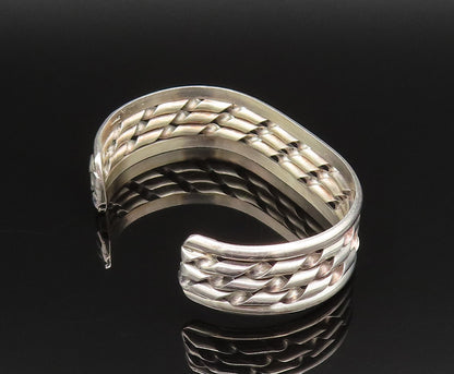 925 Sterling Silver  Vintage Twisted Three Row Cuff Bracelet  BT9484