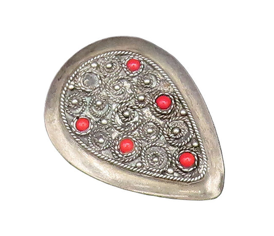 ISRAEL 925 Silver  Vintage Multi Rope Twist Spiral Coral Brooch Pin  BP9884