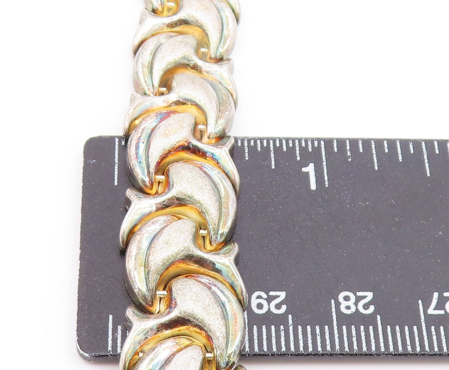 925 Silver  Vintage Brushed & Polished Swirl Abstract Link Bracelet  BT9497