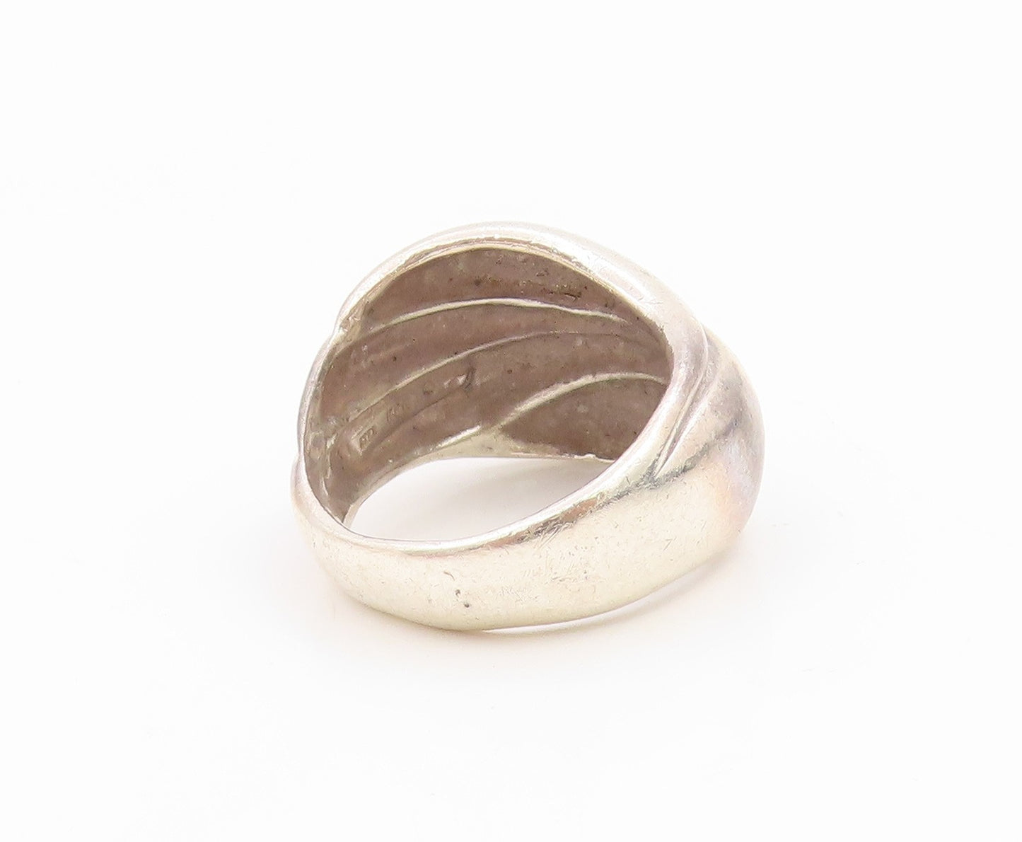 925 Sterling Silver Vintage Ring Modernist Grooved Dome Band  Sz 8  RG36098