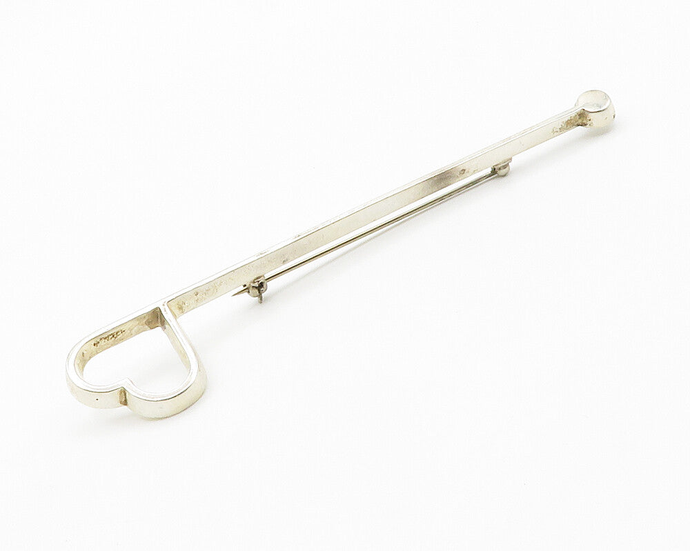 925 Sterling Silver  Vintage Open Love Heart Smooth Bar Brooch Pin  BP5619