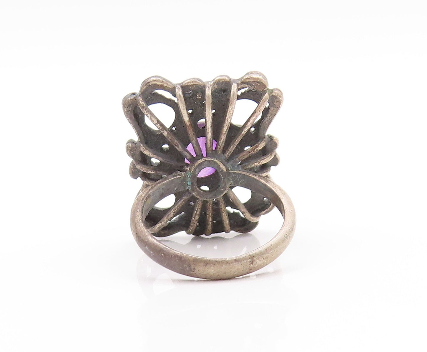 925 Sterling Silver Vintage Ring Antique Design Cabochon Amethyst  Sz 9 RG32994
