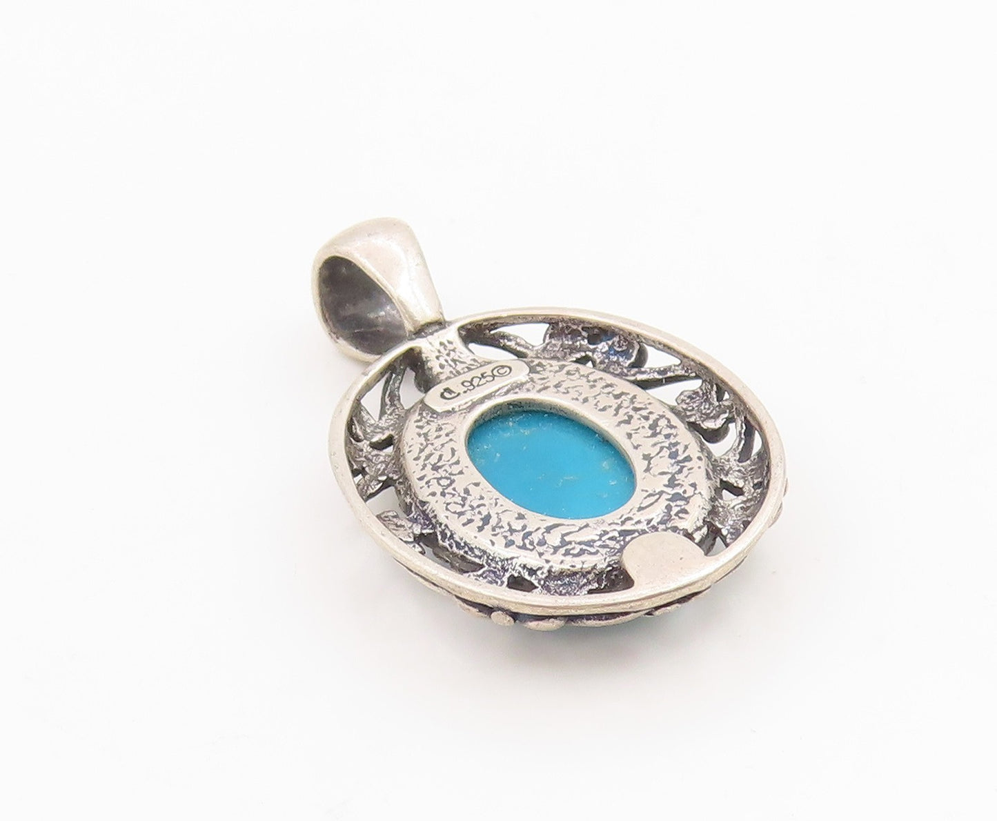 925 Sterling Silver Vintage Pendant CAROLYN POLLACK Turquoise Charm  PT26184