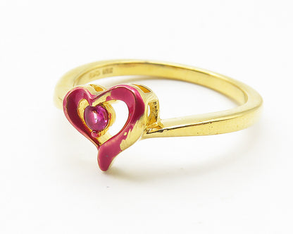 925 Sterling Silver  Pink Topaz Gold Plated Heart Band Ring Sz 7  RG11571