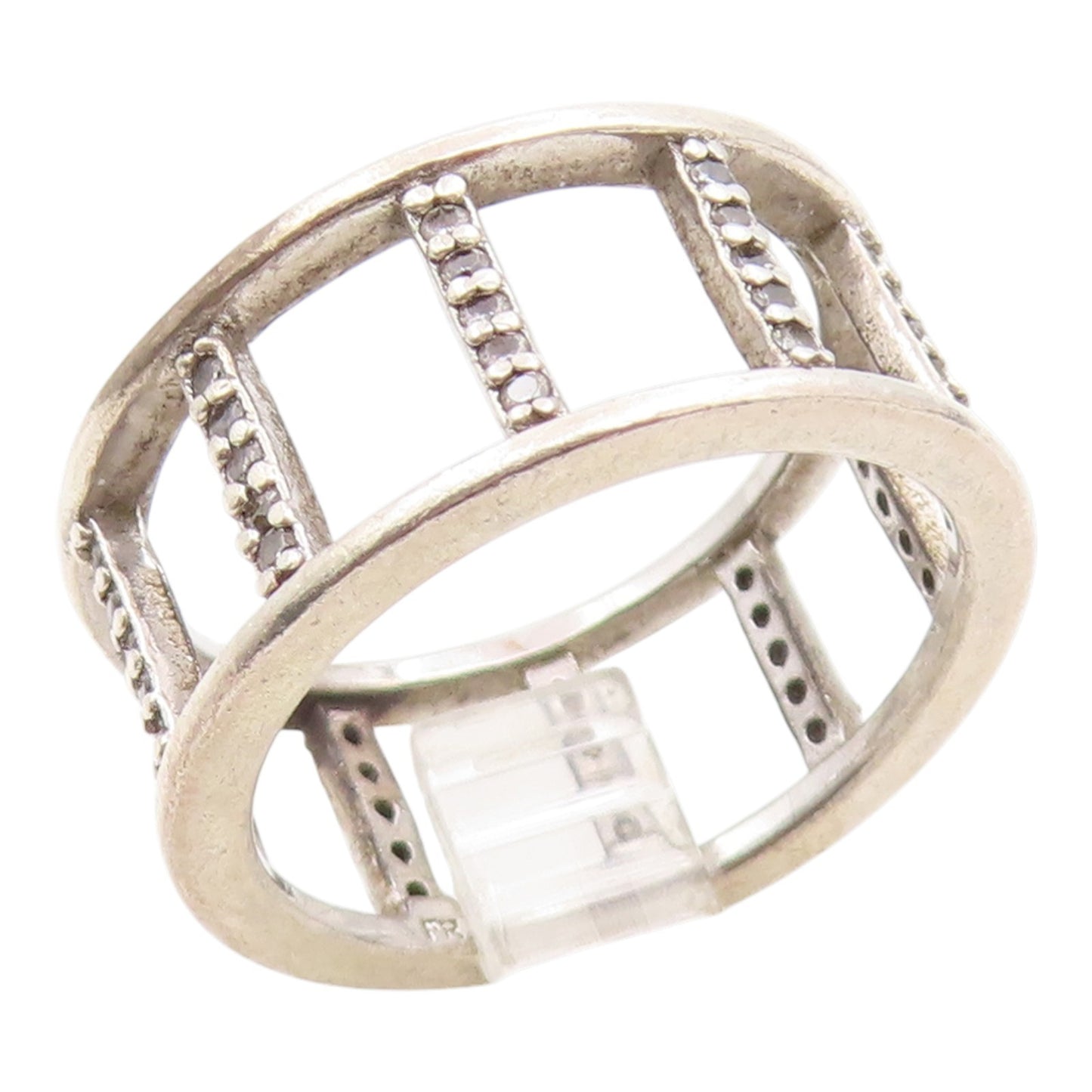 925 Sterling Silver Vintage Ring CZ Geometric Square Cutout Band  Sz 8  RG35845