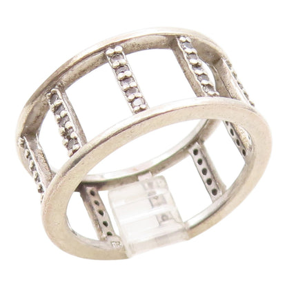 925 Sterling Silver Vintage Ring CZ Geometric Square Cutout Band  Sz 8  RG35845