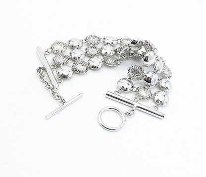 925 Sterling Silver  Hollow Cutout Detail Round Link Chain Bracelet  BT3185