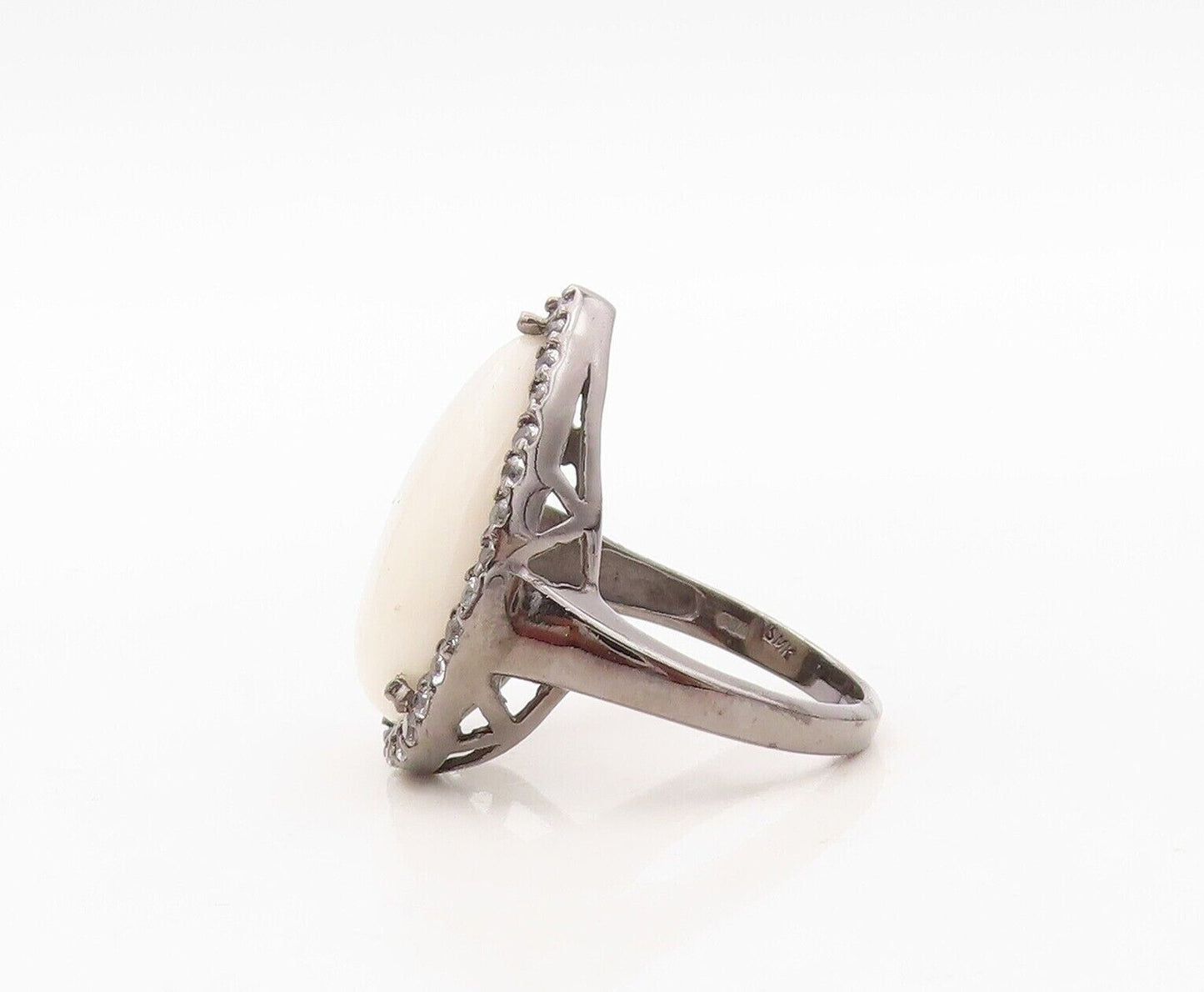 925 Sterling Silver Vintage Ring Drop Shape Gemstone Halo Topaz  Sz 7.5  RG30375