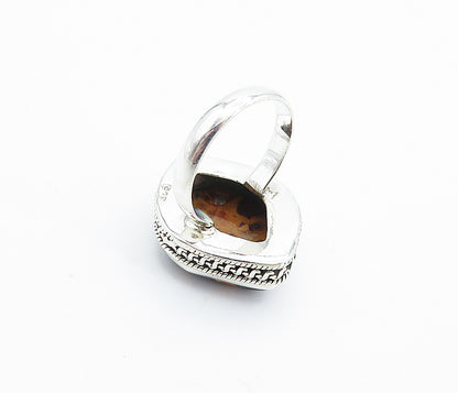 925 Sterling Silver  Brown Spotted Jasper Shiny Cocktail Ring Sz 7.5  RG7781