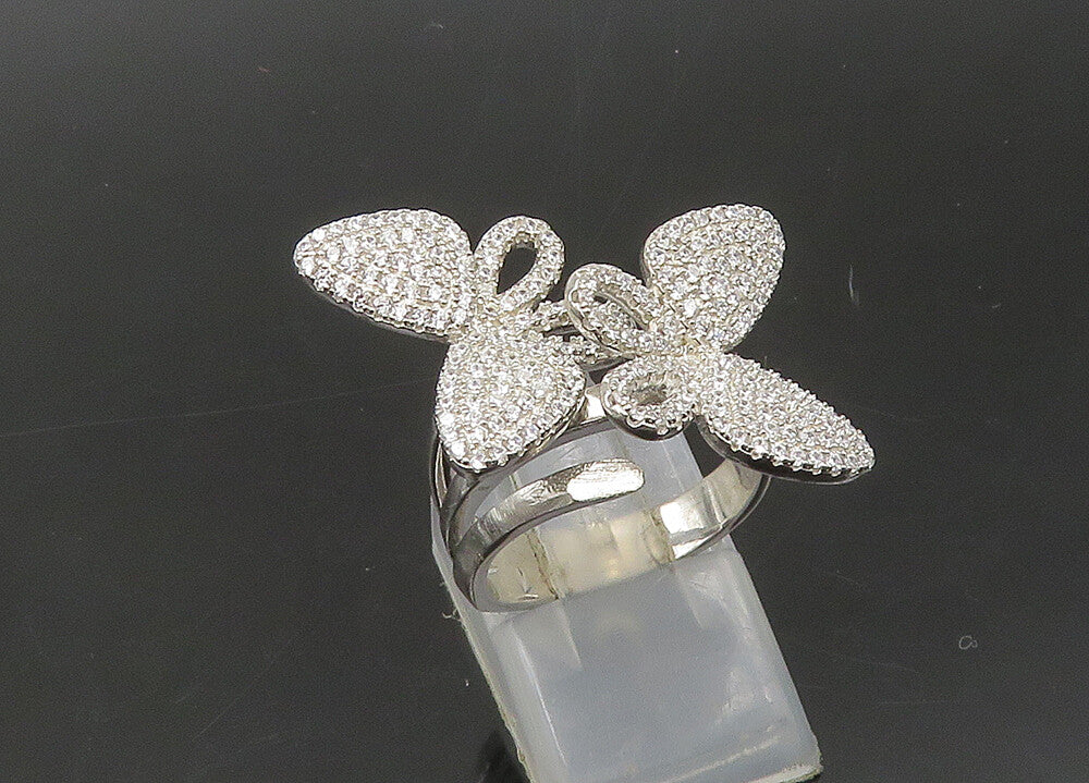 925 Silver  Vintage Shiny Cubic Zirconia Butterflies Band Ring Sz 6  RG22001