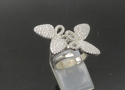 925 Silver  Vintage Shiny Cubic Zirconia Butterflies Band Ring Sz 6  RG22001