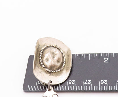 925 Sterling Silver Vintage Brooch Cowboy Hat With Dangling Boots & Star BP11649