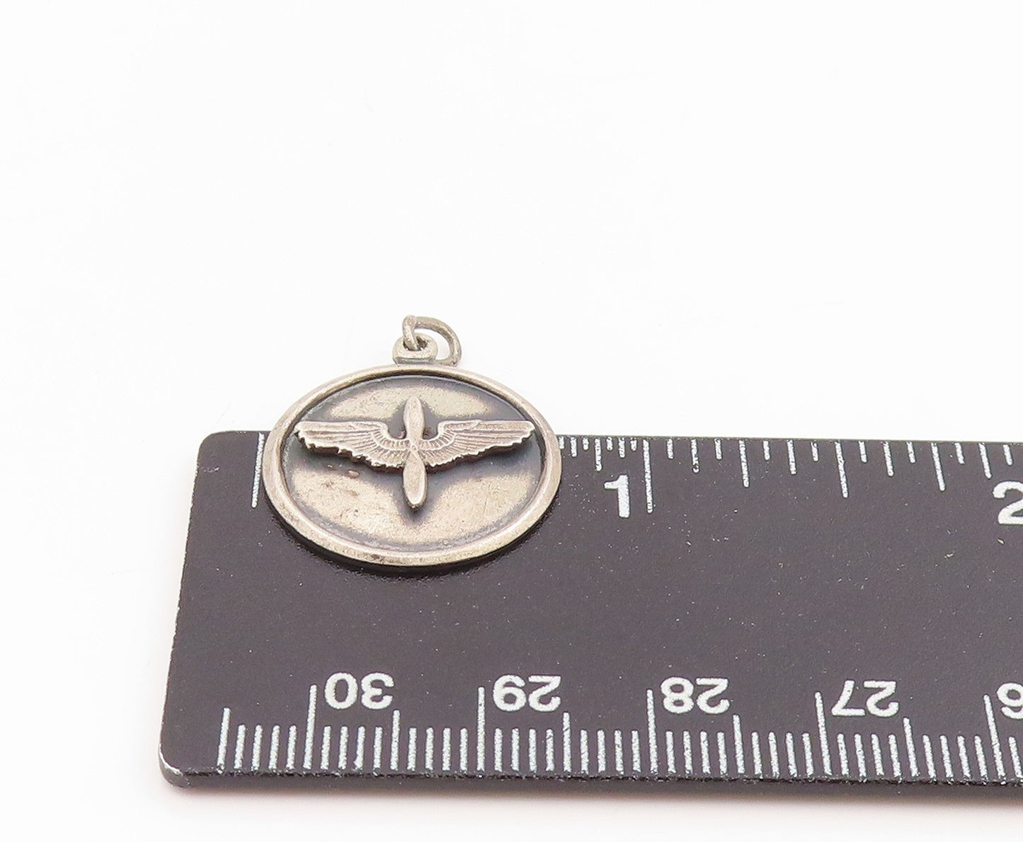925 Sterling Silver Vintage Pendant USAAF Pilot Wings Aviation Medallion PT25464