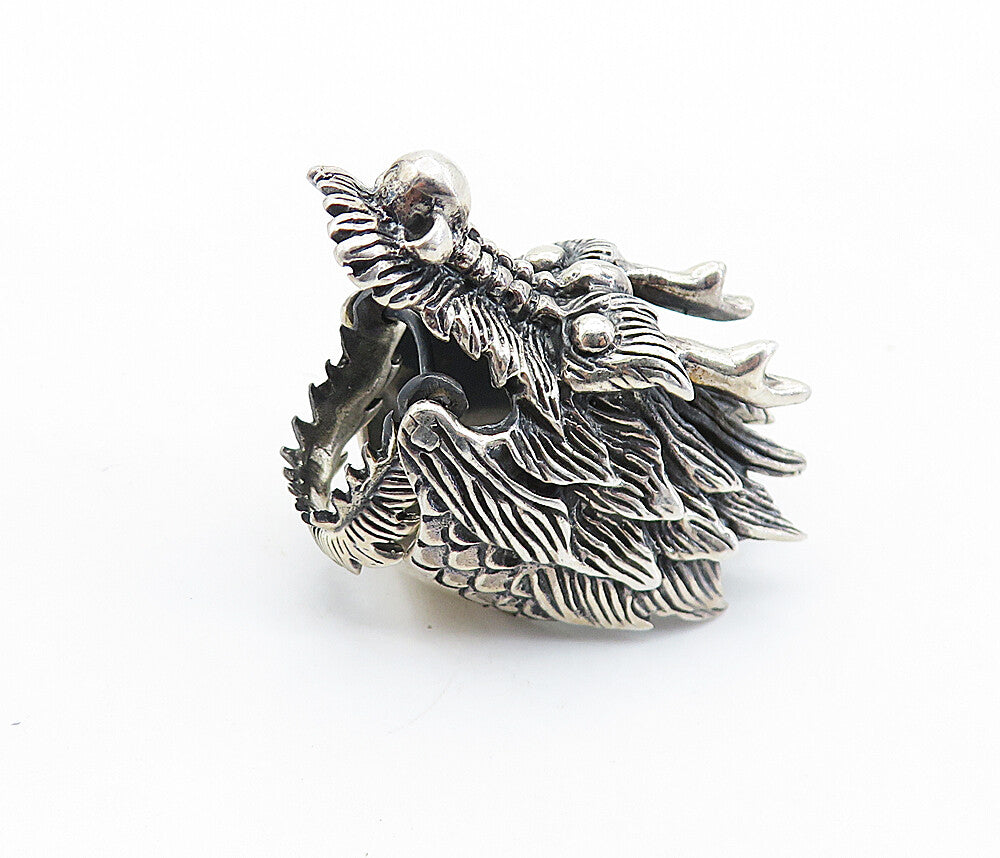 925 Sterling Silver  Vintage Dragon's Head Statement Ring Sz 5 (MOVES)  RG6895
