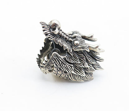 925 Sterling Silver  Vintage Dragon's Head Statement Ring Sz 5 (MOVES)  RG6895