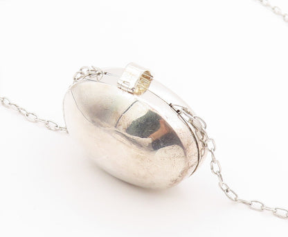 925 Sterling Silver Vintage Necklace MEXICO Oval Large Pill Box OPENS  NE4597
