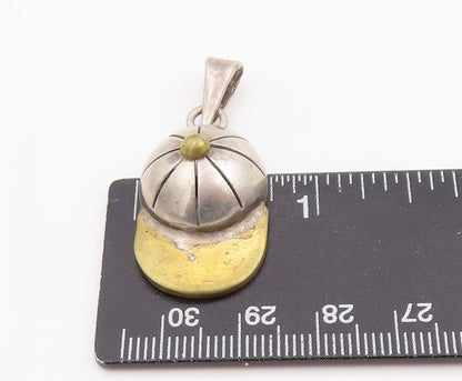 925 Sterling Silver Vintage Pendant Etched Two Tone Baseball Cap Charm  PT25240
